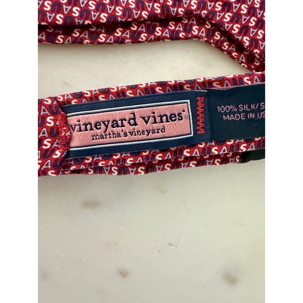 Vineyard Vines Bow Tie Mens Red USA Print 100% Silk Made in USA - Picture 3 of 5
